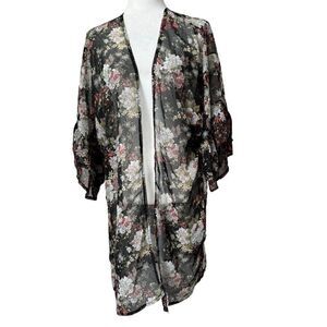 Mudd Black Floral Kimono Sheer Boho Shabby Chic